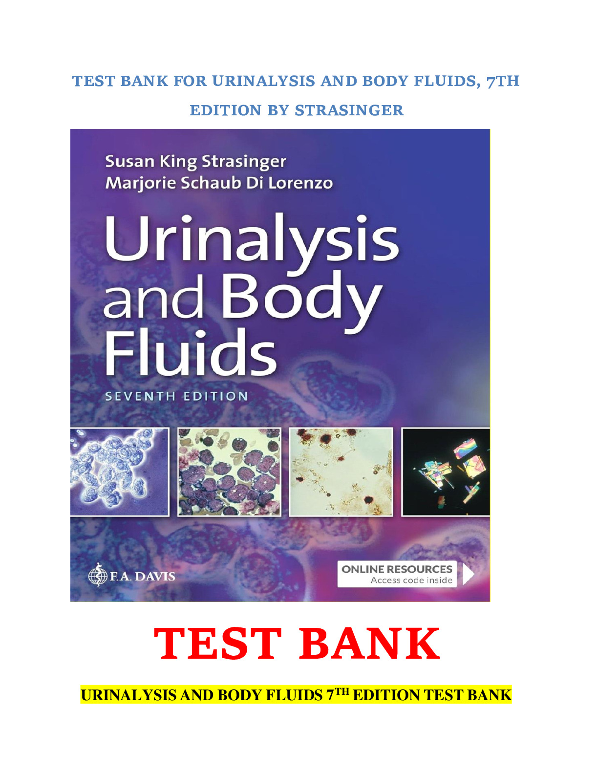 Test Bank For Urinalysis And Body Fluids Th Edition By Susan King