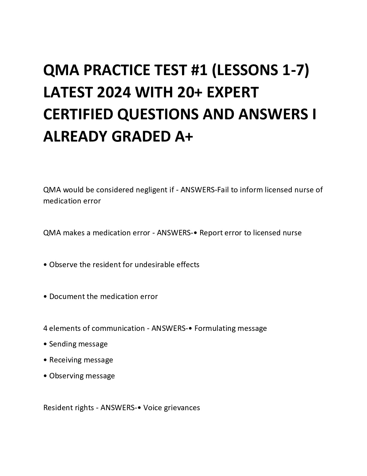 Qma Practice Test Lessons Questions With Complete Solutions