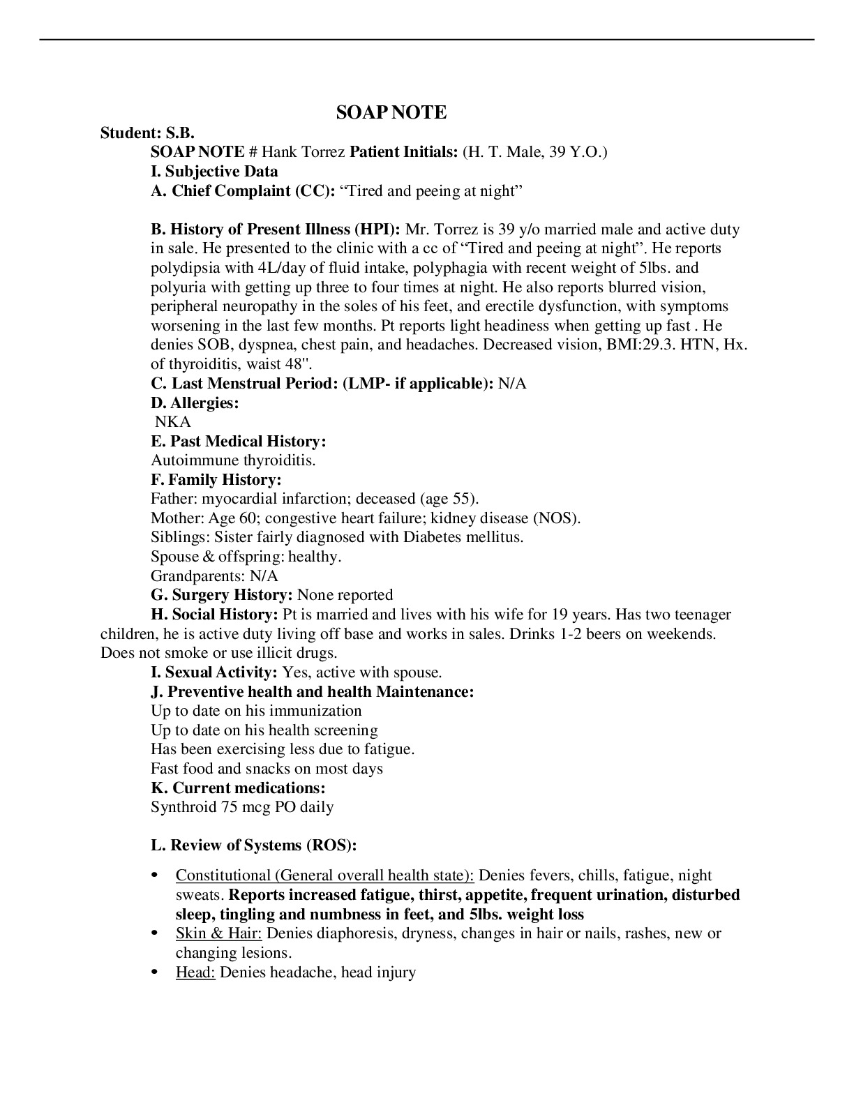 SOAP Note And Differential Diagnoses For IHuman Case Carolyn Cross V3