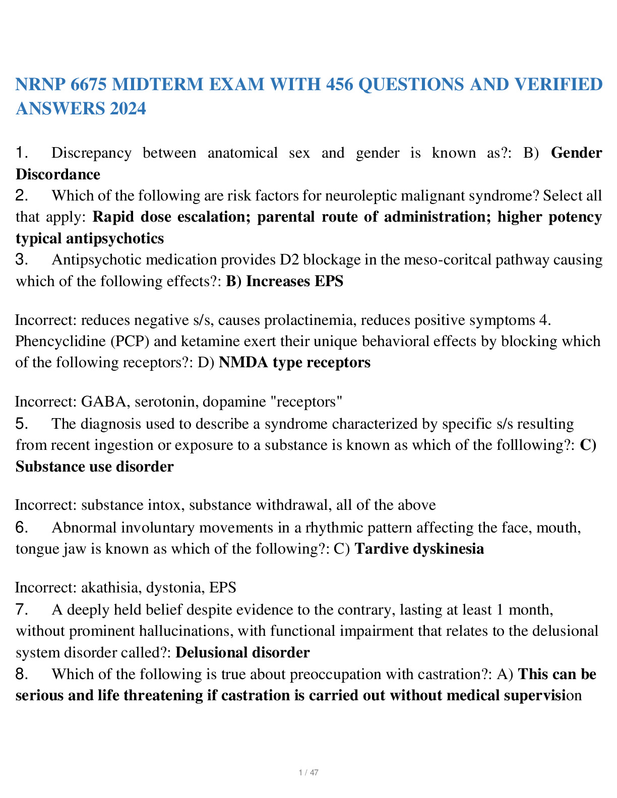 NRNP 6675 MIDTERM EXAM WITH 456 QUESTIONS AND VERIFIED ANSWERS 2024