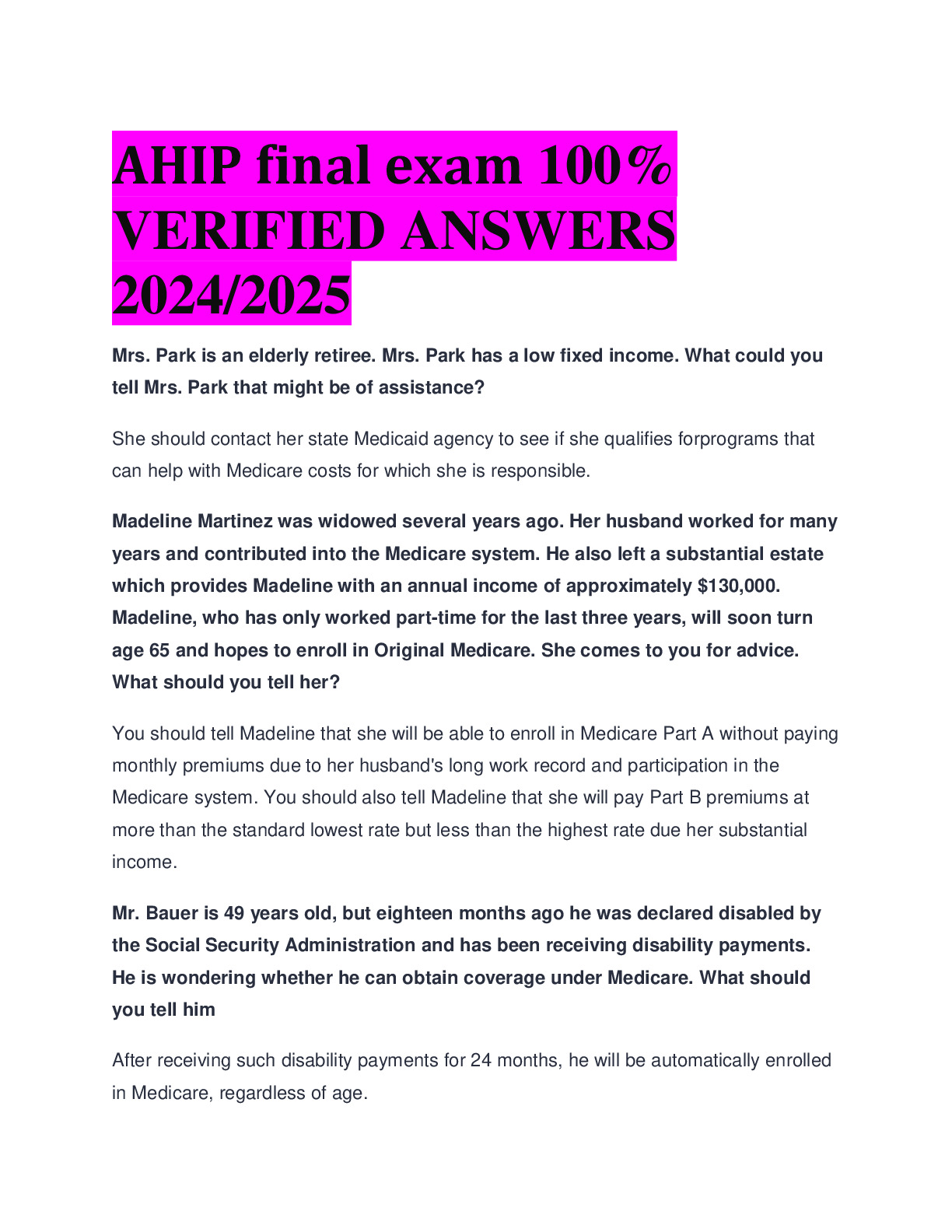 Ahip Final Exam Verified Answers Docmerit