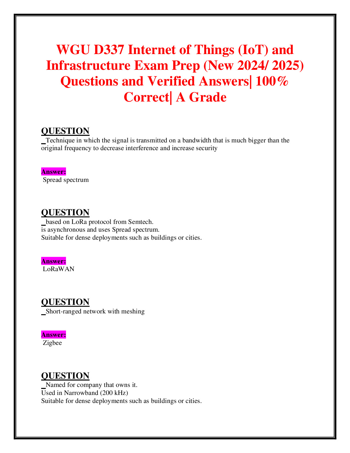 WGU D337 Objective Assessment Pre Assessment Final New 2024 2025