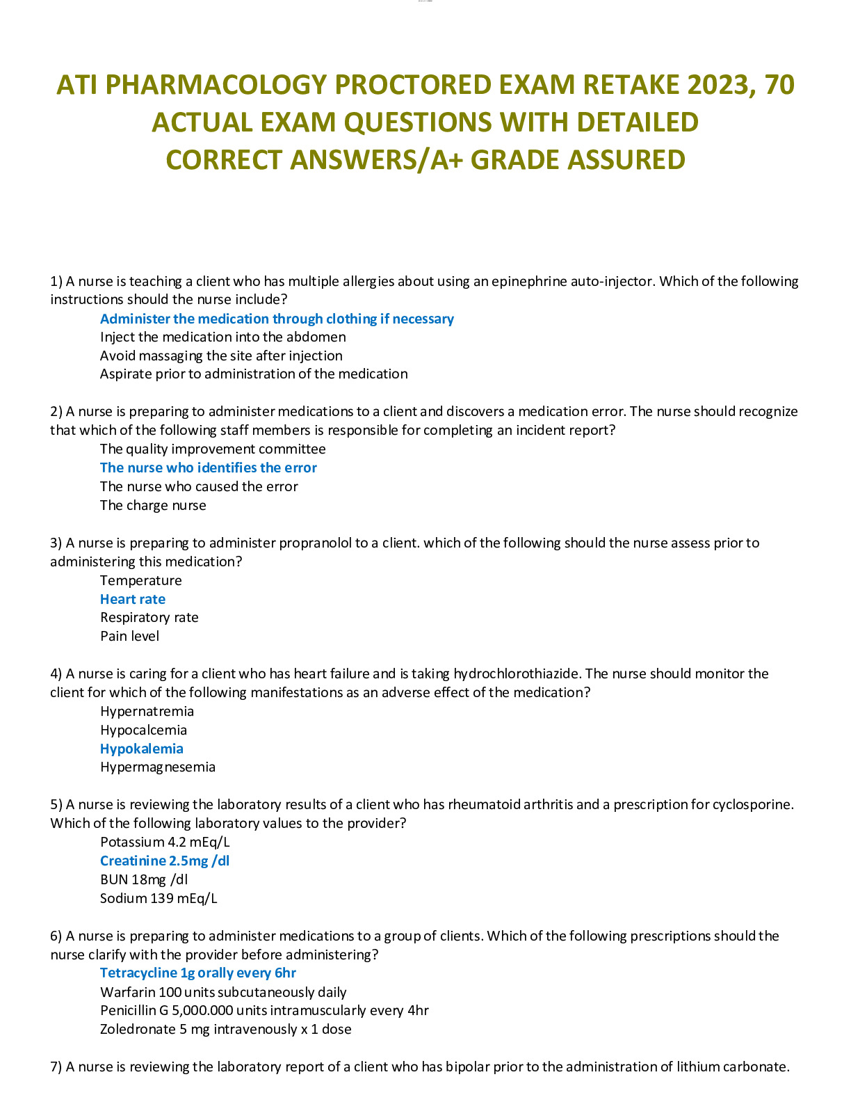 ATI PHARMACOLOGY PROCTORED 2023/2024 LATEST EXAMS UPDATED!!!! DocMerit