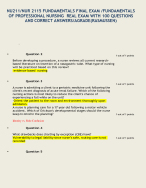 NU211/NUR 2115 FUNDAMENTALS FINAL EXAMS /FUNDAMENTALS OF PROFESSIONAL NURSING REAL EXAMS WITH 150 QUESTIONS AND CORRECT ANSWERS/AGRADE(RASMUSSEN)