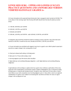 LEWIS MED SURG - UPPER AND LOWER GI NCLEX  PRACTICE QUESTIONS AND ANSWERS 2024 VERSION  VERIFIED RATIONALE GRADED A+