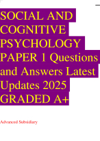 SOCIAL AND COGNITIVE PSYCHOLOGY PAPER 1 Questions and Answers Latest Updates 2025 GRADED A+