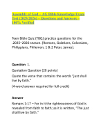 Assembly of God – AG Bible Knowledge Exam Test – Questions and Answers – 100- Verified