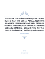 TEST BANK FOR Pediatric Primary Care – Burns,  Dunn & Brady (8th Edition) ACTUAL TEST BANK