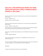AQA LEVEL 1 PSYCHOPATHOLOGY NEWEST TEST BANK  EXAM QUESTIONS WITH CORRECT ANSWERS ALREADY GRADED A+