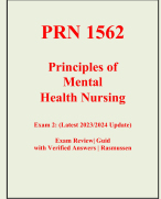 PRN 1562  Principles of Mental Health Nursing   Exam 2: (Latest 2023/2024 Update)
