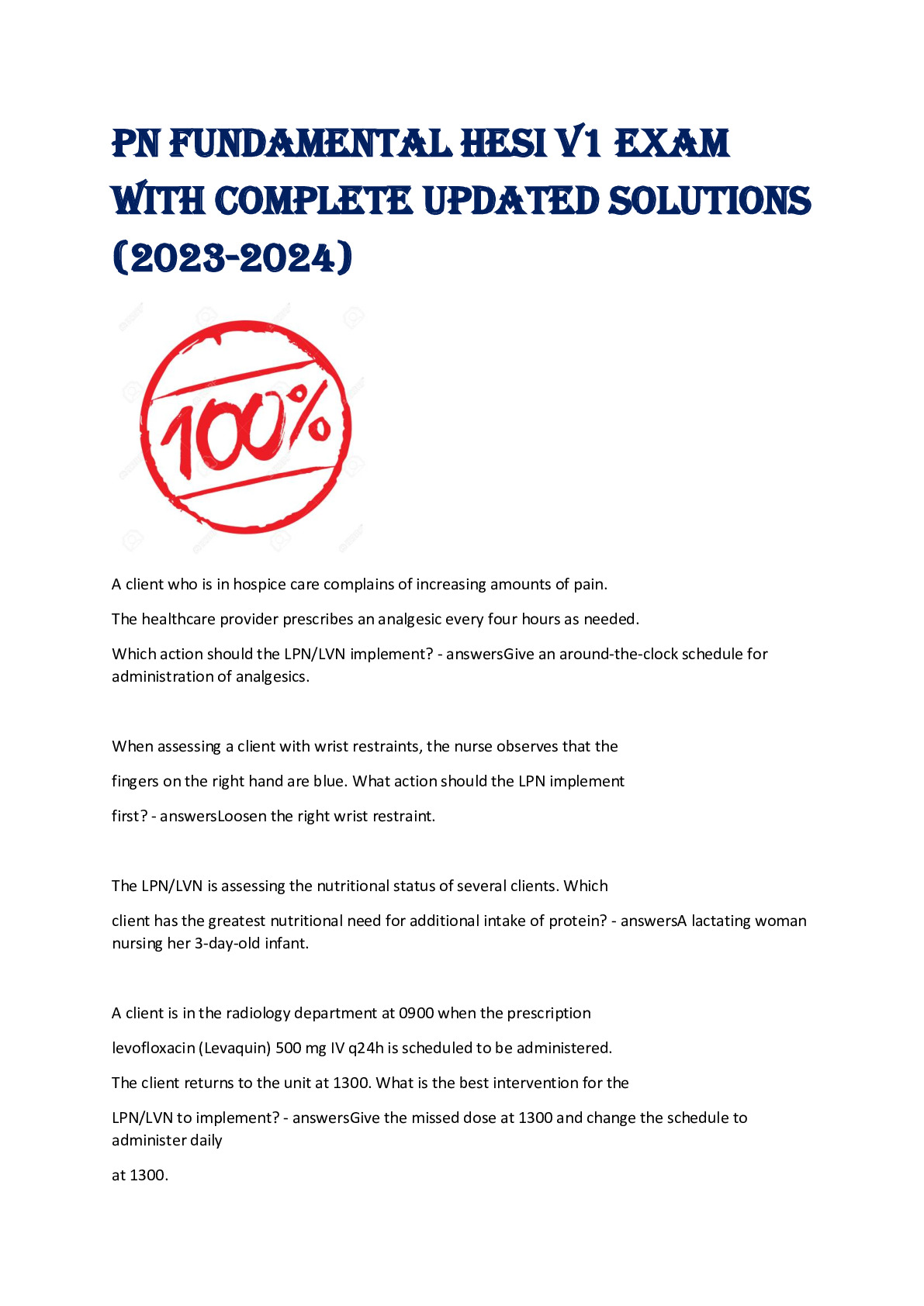 PN fundamental hesi V1 Exam  With Complete Updated Solutions  (2023-2024)