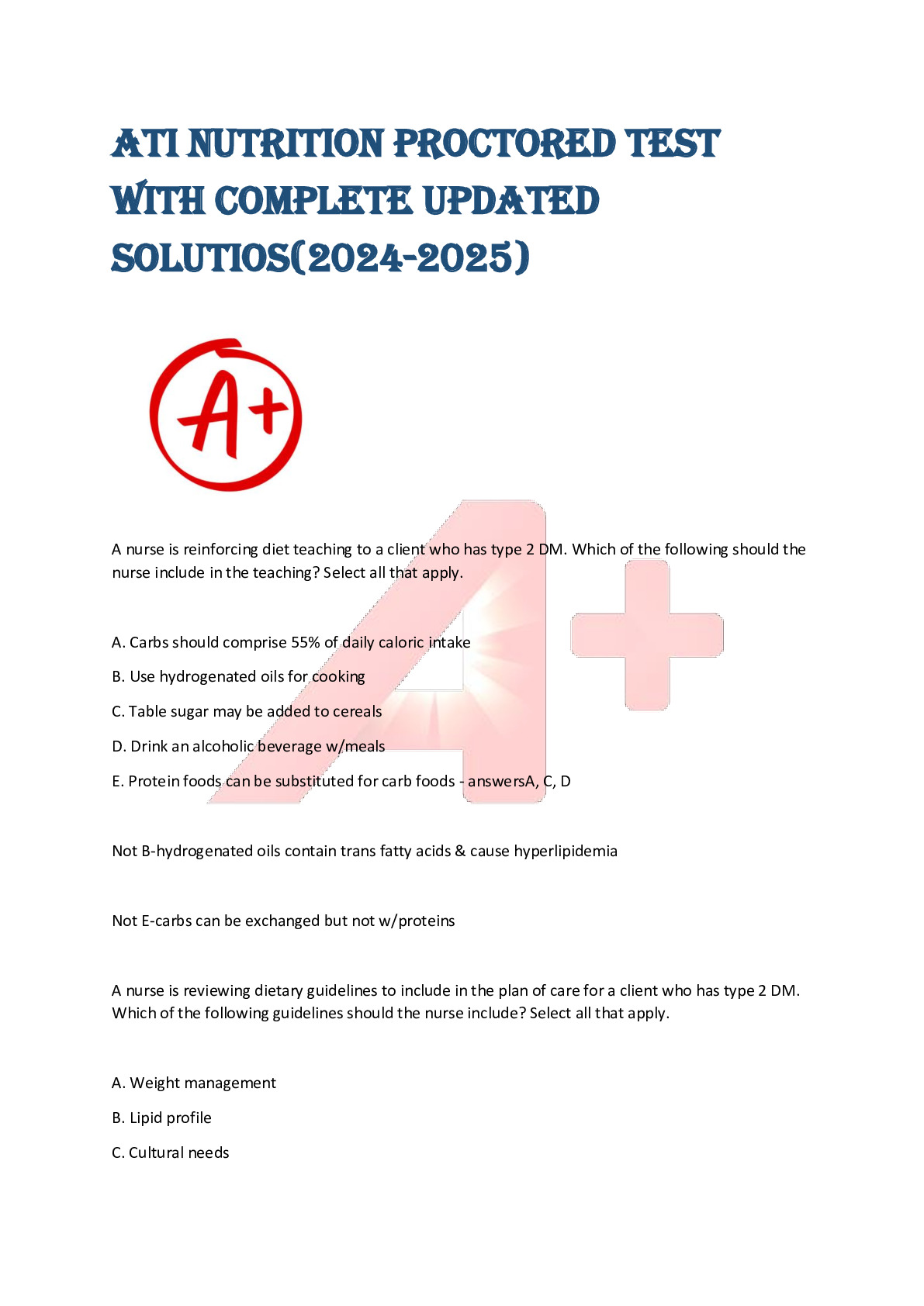 ATI Nutrition Proctored Test With Complete Updated Solutios(20242025