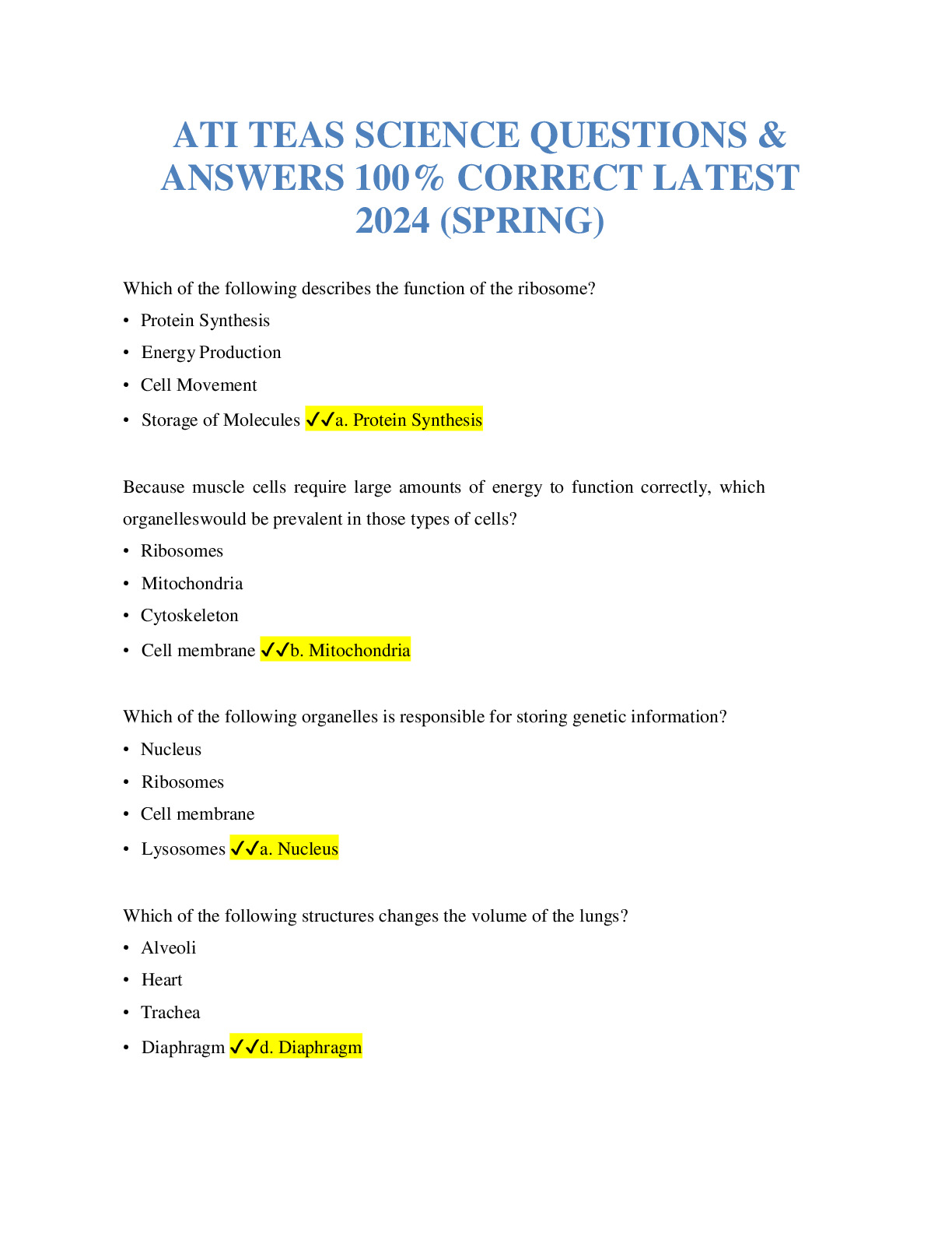 ATI TEAS SCIENCE QUESTIONS & ANSWERS 100% CORRECT LATEST 2024 (SPRING ...