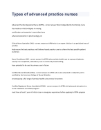 Types of advanced practice nurses Questions with complete solution 2024
