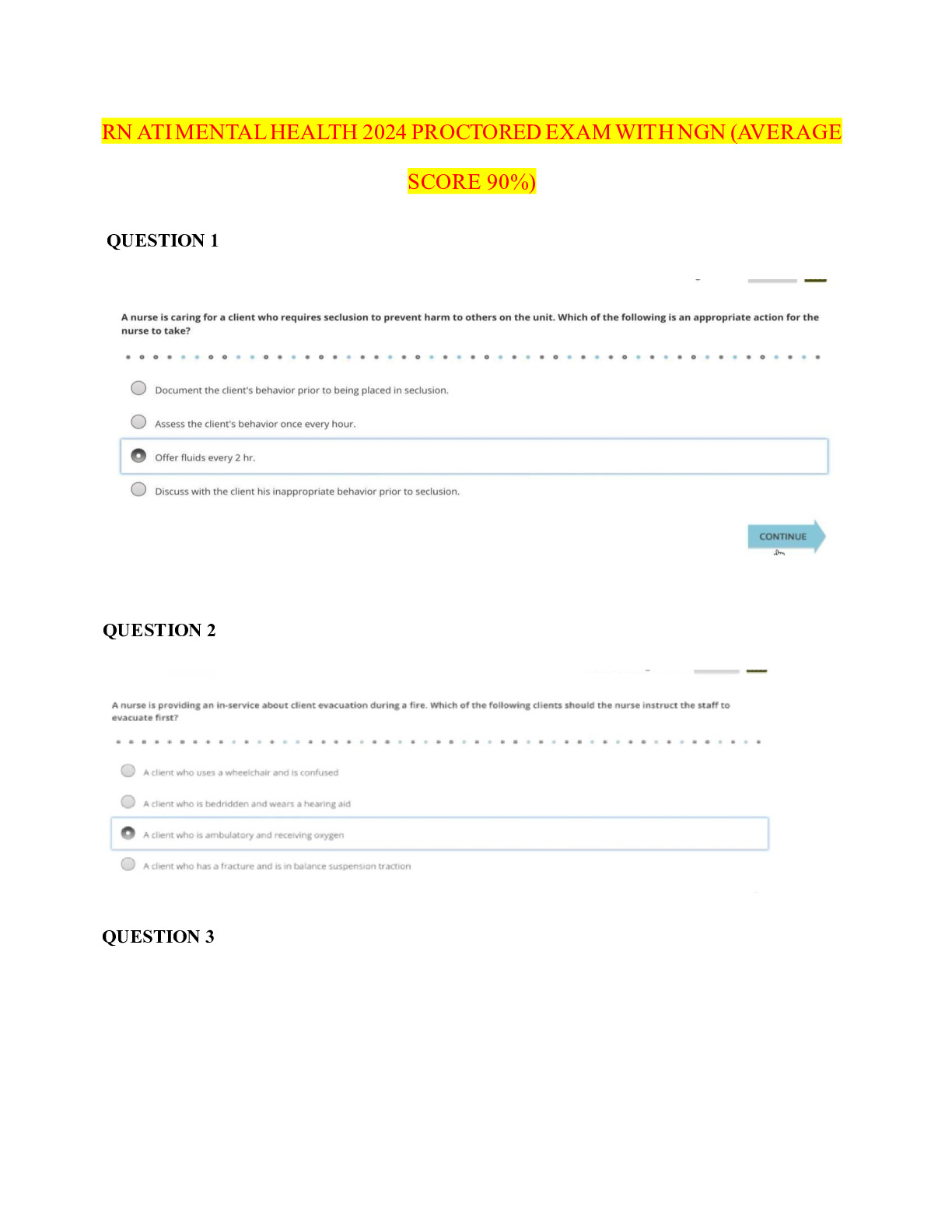 RN ATI MENTAL HEALTH 2024 PROCTORED EXAM WITH NGN (AVERAGE SCORE 90-) -  DocMerit