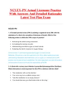 NCLEX-PN Actual Licensure Practice  With Answers And Detailed Rationales  Latest Test Plan Exam