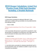 HESI Dosage Calculations Actual Test  Practice Exam With Each Question  Including A Detailed