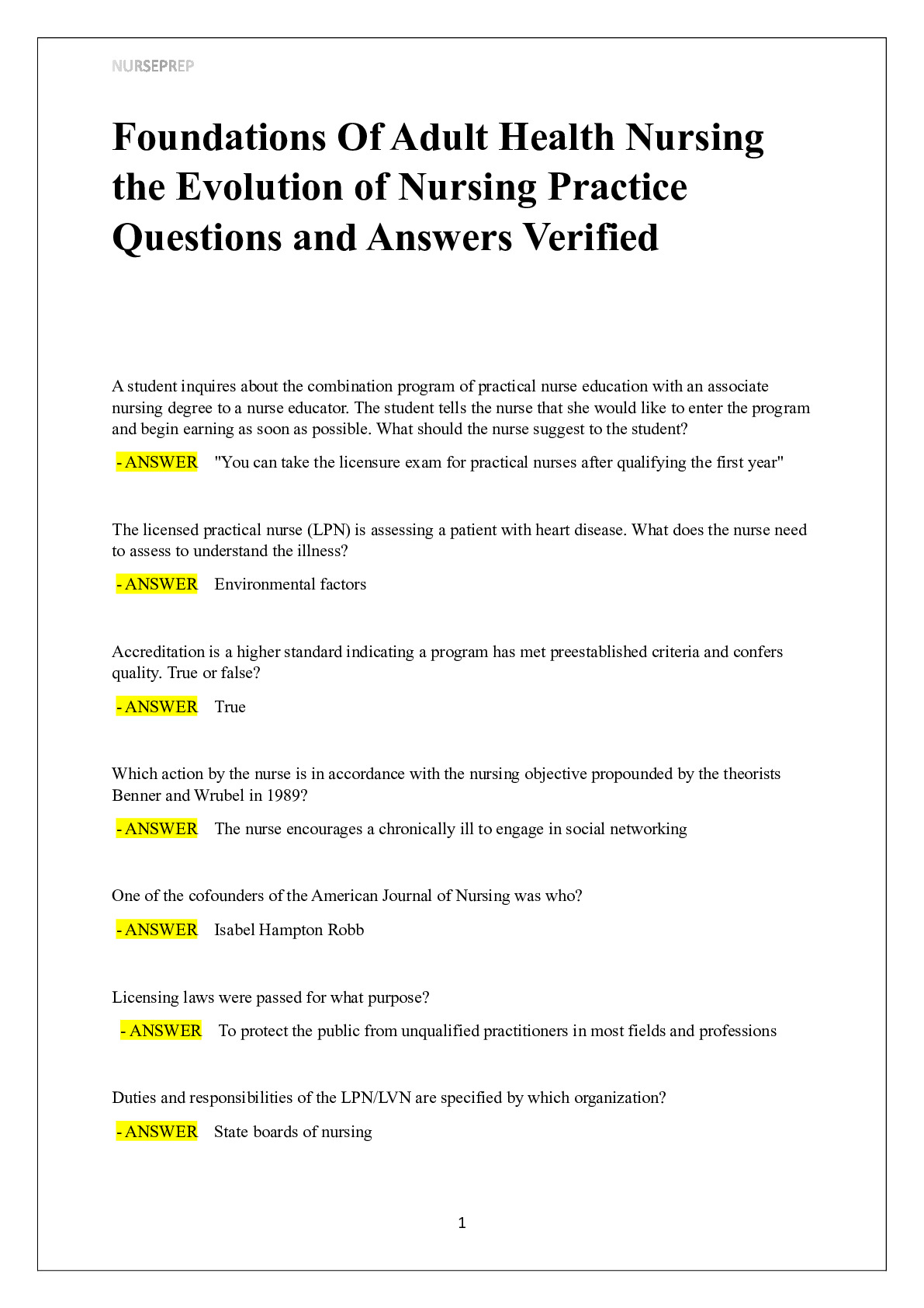 Foundations of adult health nursing exam questions and answers graded A+
