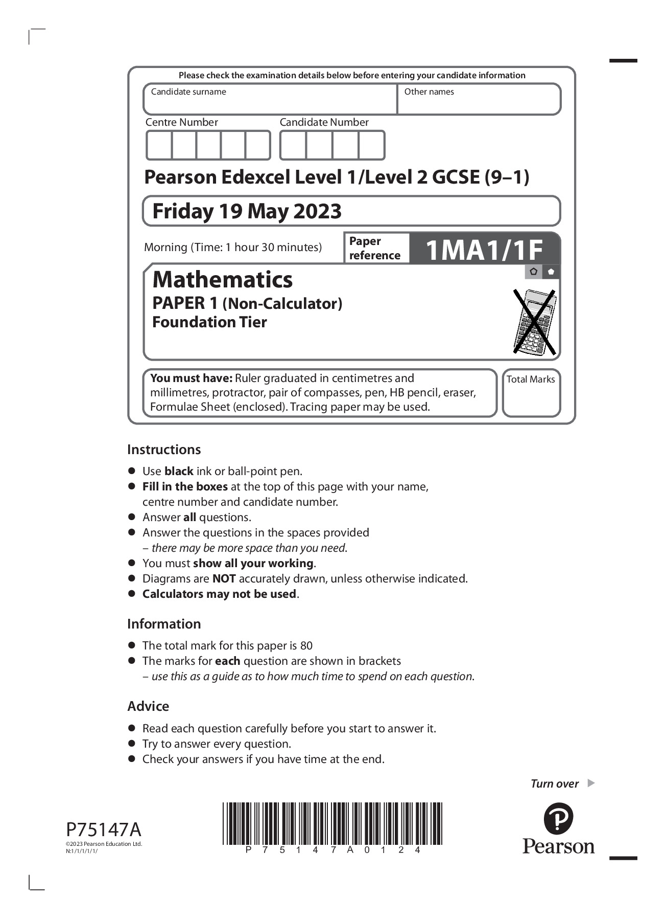 Edexcel Gcse Maths Higher Tier Paper 1 2023 Mark Scheme Docmerit 6245