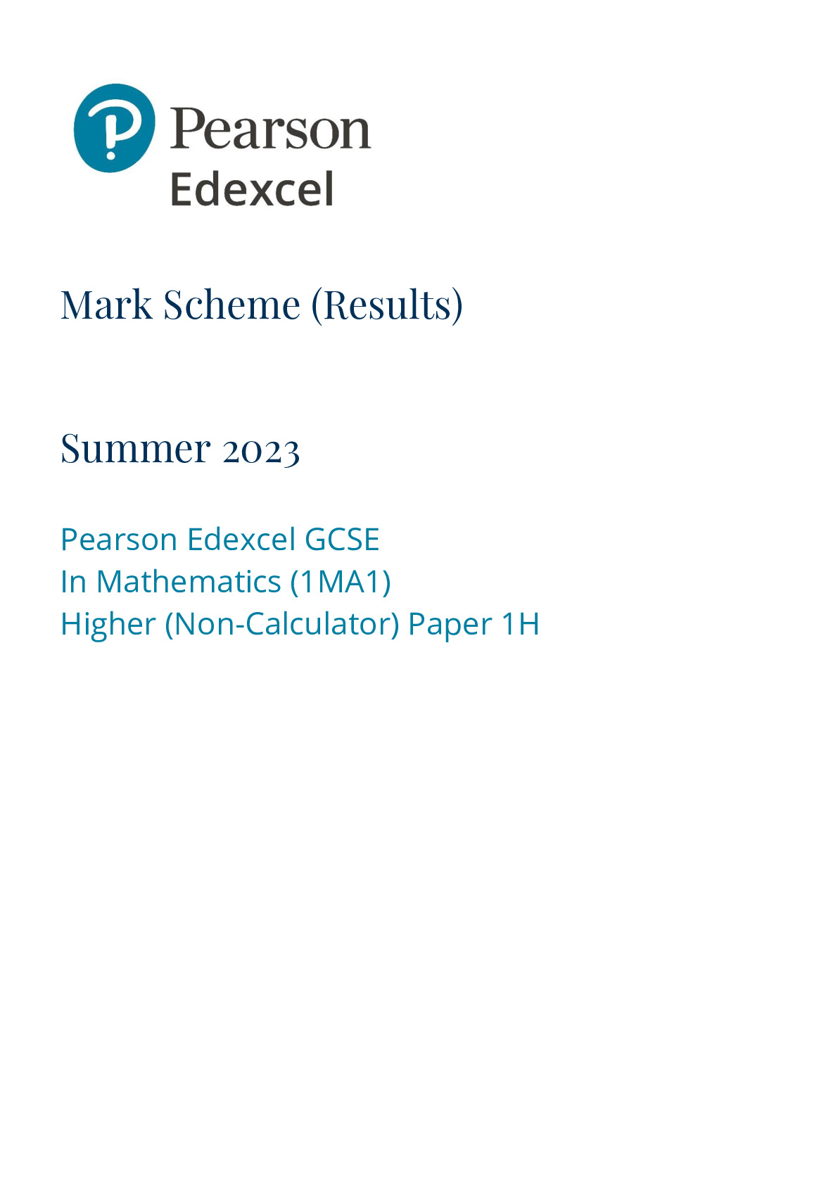 Edexcel Gcse Maths Higher Tier Paper 1 2023 Mark Scheme Docmerit 7587