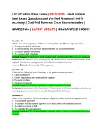 CRCR Certification Exam | 2025/2026 Latest Edition Real Exam Questions and Verified Answers | 100%  GRADED A+ | LATEST UPDATE | GUARANTEED PASS!!!