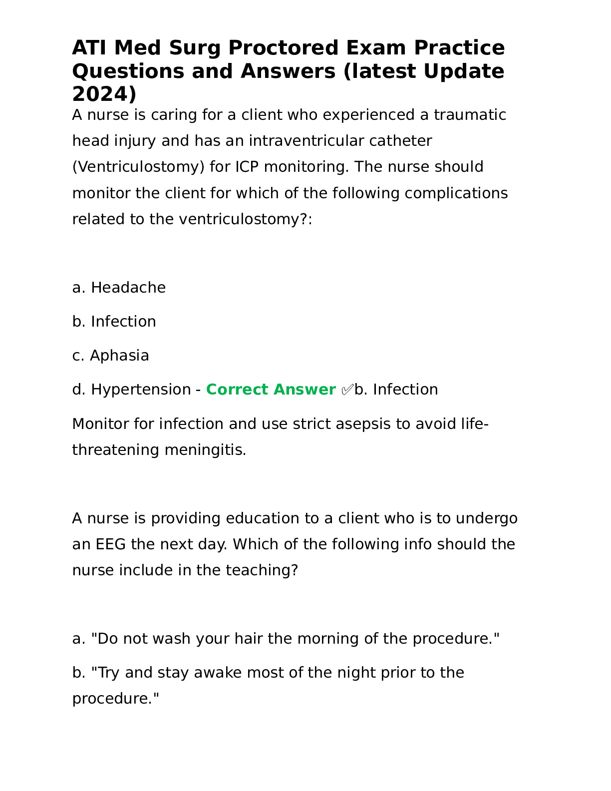ATI Med Surg Proctored Exam Practice Questions and Answers (latest Update 2024