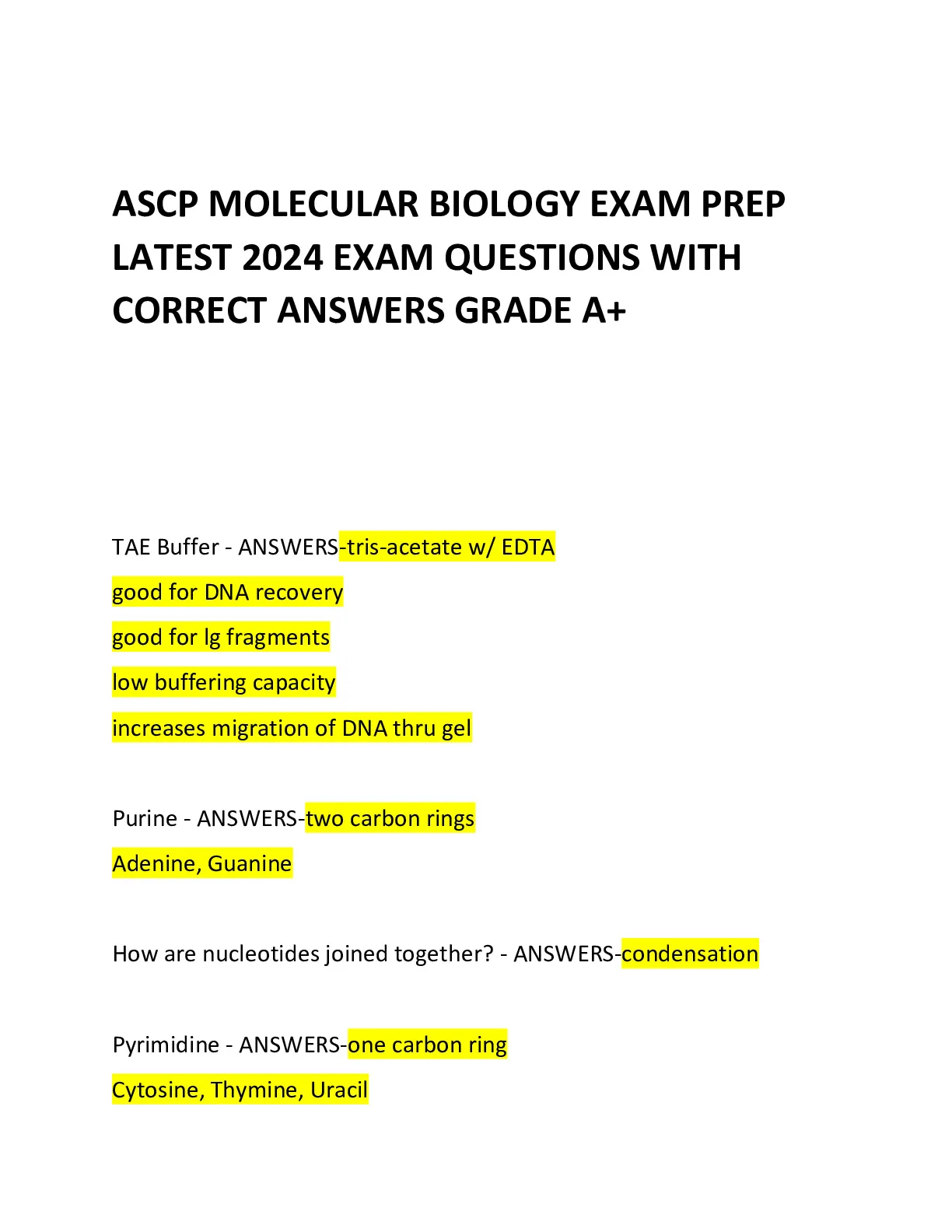 ASCP MOLECULAR BIOLOGY EXAM PREP LATEST 2024 EXAM QUESTIONS WITH CORRECT ANSWERS GRADE A+ - DocMerit