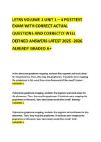 LETRS VOLUME 1 UNIT 1 – 4 POSTTEST EXAM WITH CORRECT ACTUAL QUESTIONS