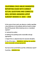 CALIFORNIA CHILD ABUSE MANDATED REPORTING EXAM WITH CORRECT ACTUAL ...