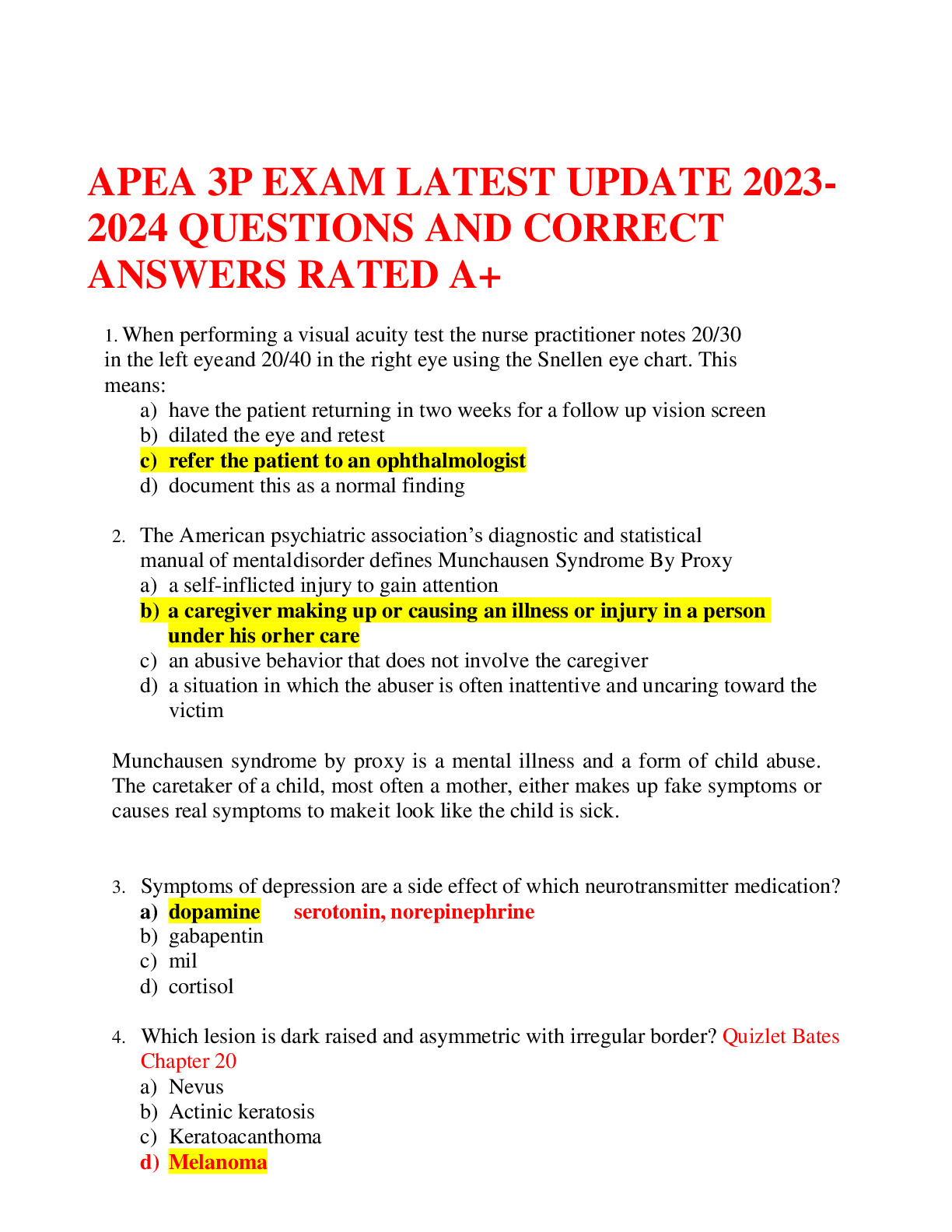 APEA 3P EXAM LATEST UPDATE 2023- 2024 QUESTIONS AND CORRECT 