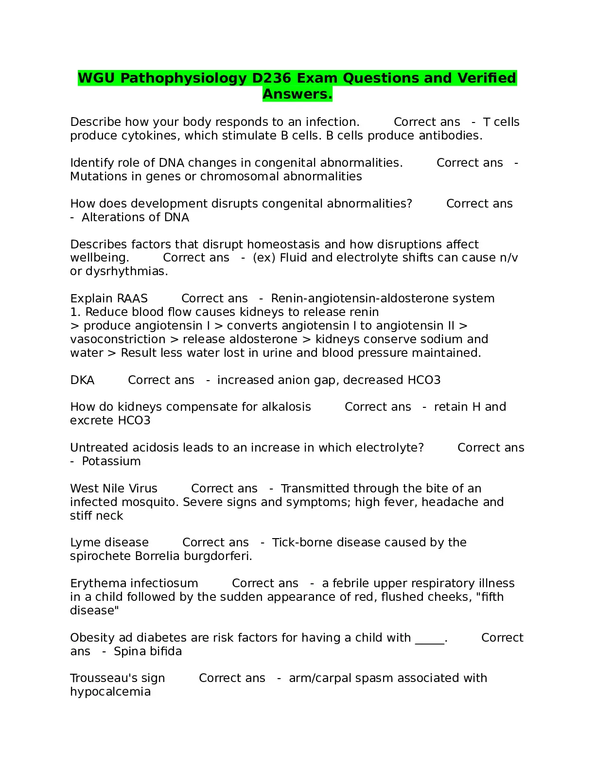 WGU Pathophysiology D236 Exam questions with correct answers LATEST ...