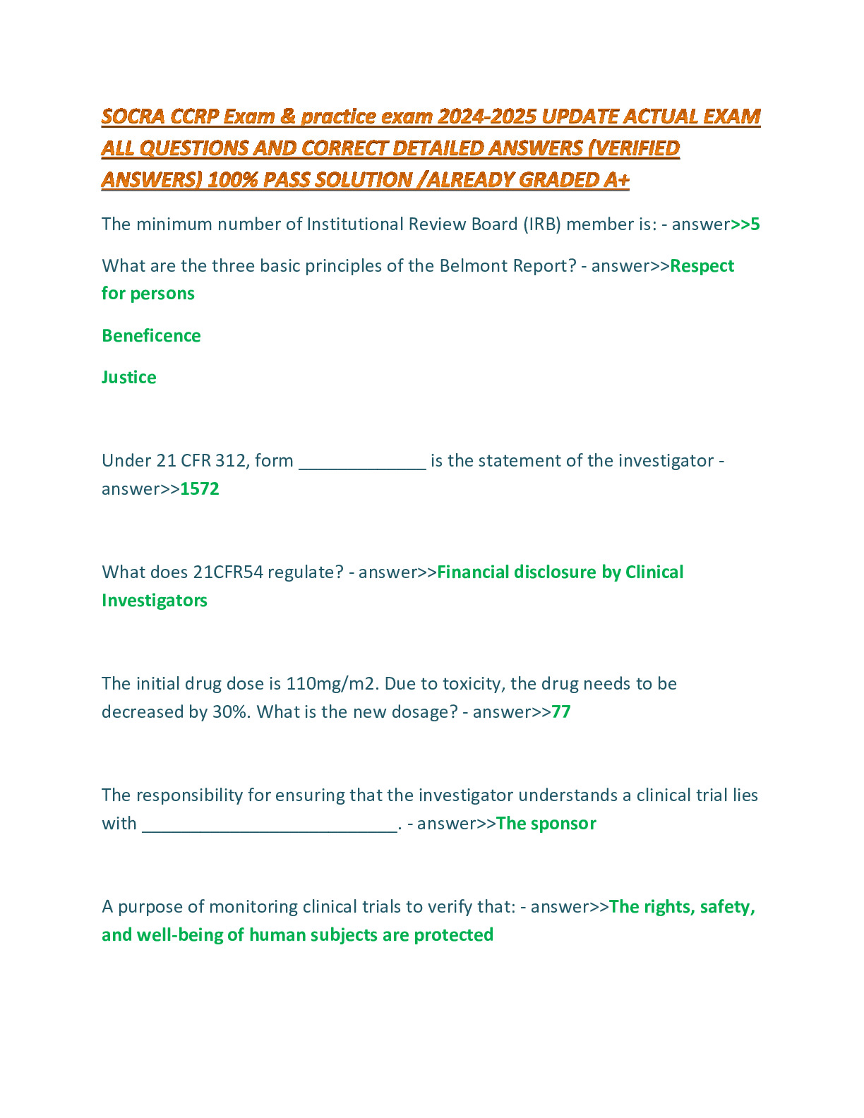 Socra ccrp exam practice exam 2024 2025 update actual exam all