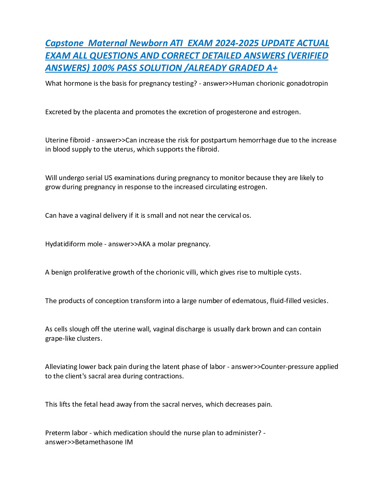 Capstone  Maternal Newborn ATI  EXAM 2024-2025 UPDATE ACTUAL EXAM ALL QUESTIONS AND CORRECT DETAILE