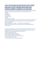 Cancer & Oncology Nursing NCLEX Practice EXAM 2026-2027 LATEST VERSION QUESTIONS AND VERIFIED CORRE