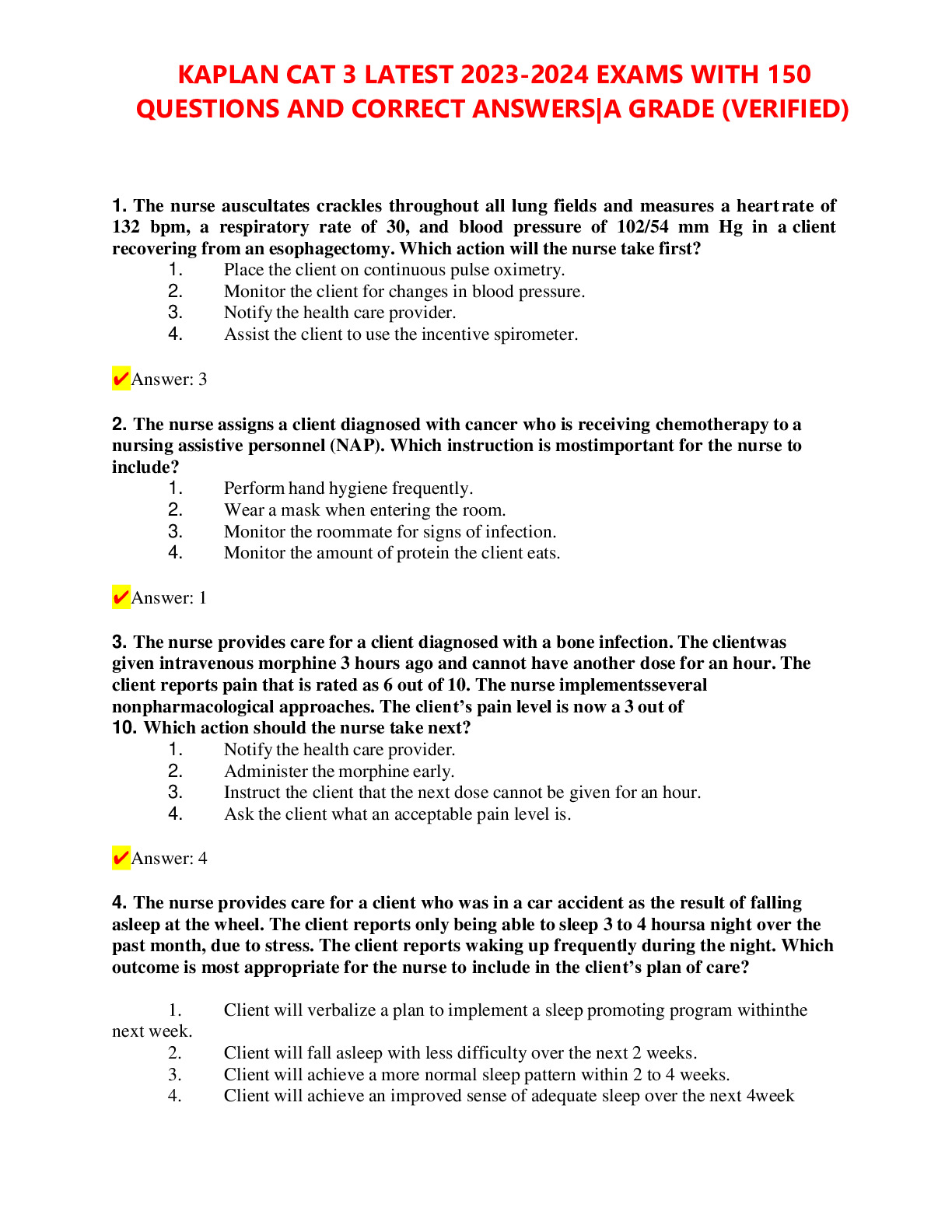 Kaplan Predictor B Exam Questions With Correct Verified Answers 2023 ...