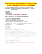 Developmental Psychology Exam Questions with Correct Verified Answers ...