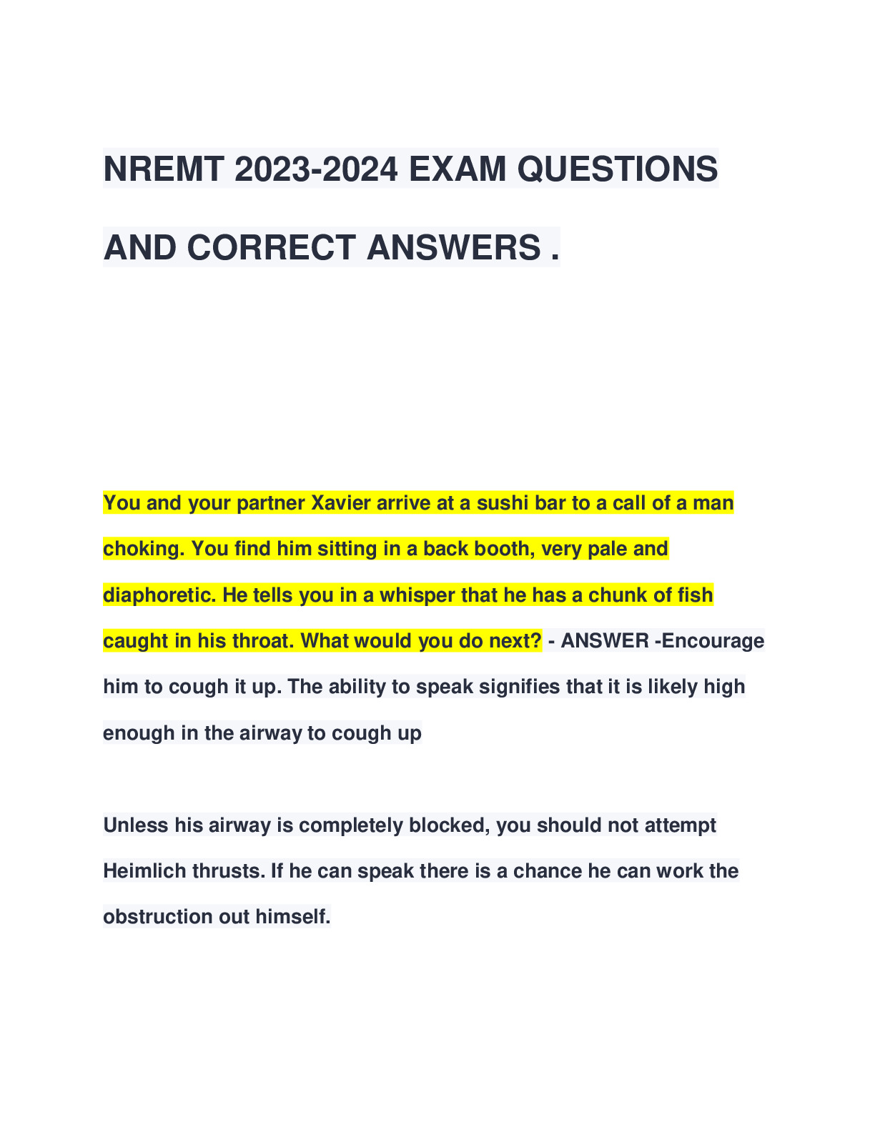 NREMT 2023,2024 EXAM - DocMerit