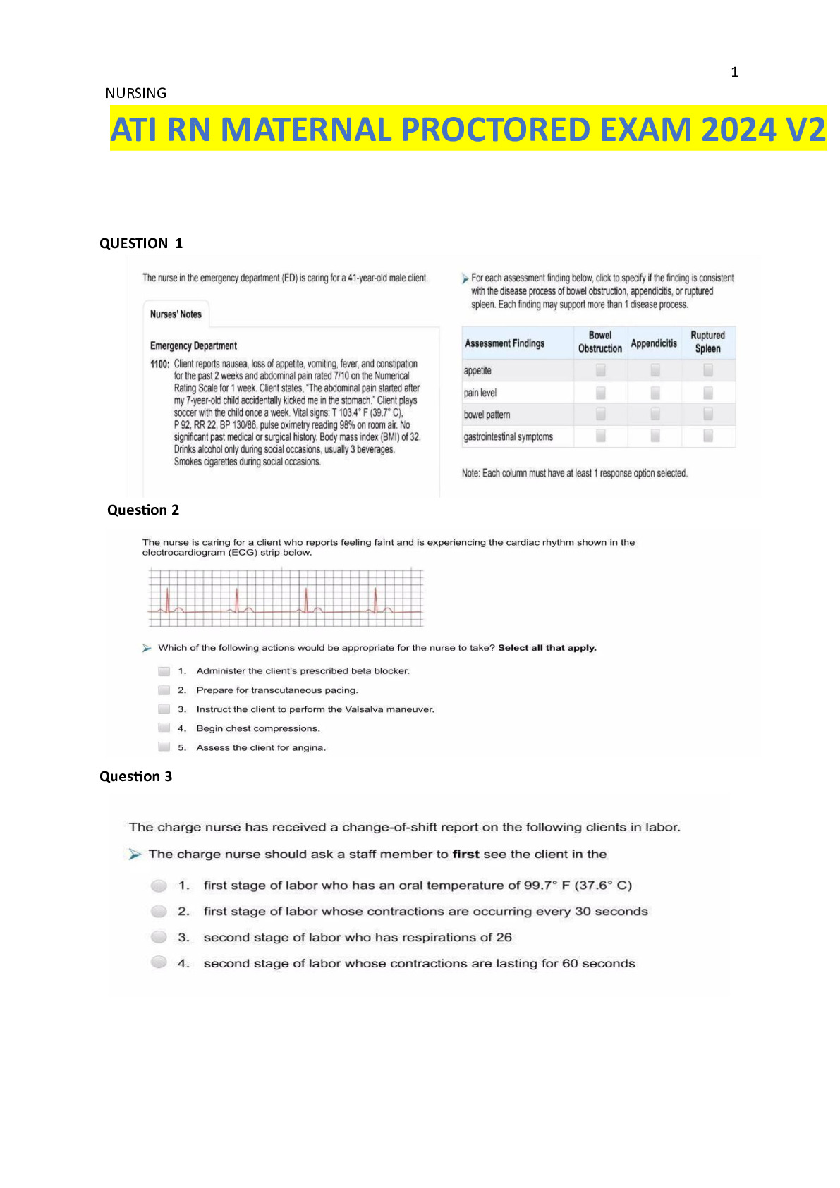 ATI RN MATERNAL NEWBORN REAL EXAM 2024-2025 LATEST VERSION QUESTIONS AND CORRECT ANSWERS