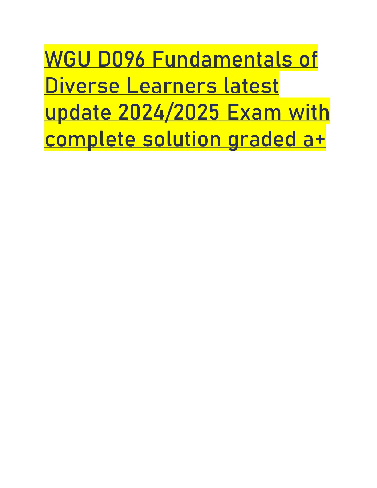WGU D096 Fundamentals of Diverse Learners latest update 2024/2025 Exam ...