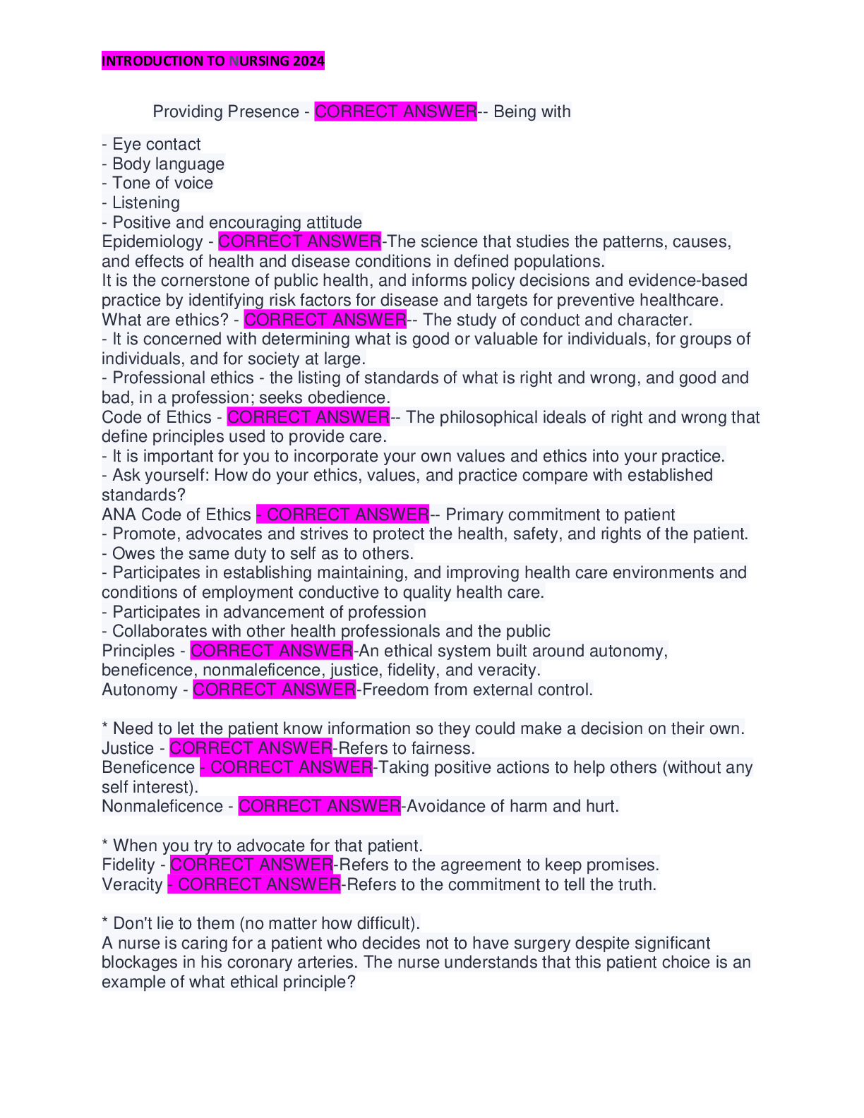 INTRODUCTION TO NURSING 2024