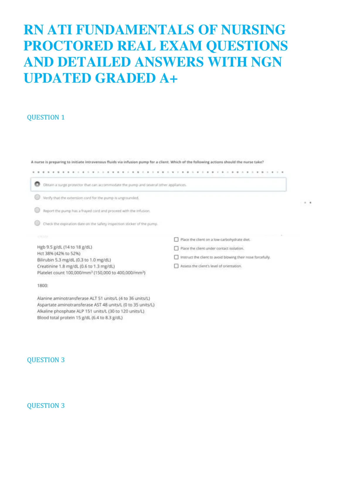 RN ATI FUNDAMENTALS OF NURSING PROCTORED EXAM 2023 -2024 WITH NGN ...