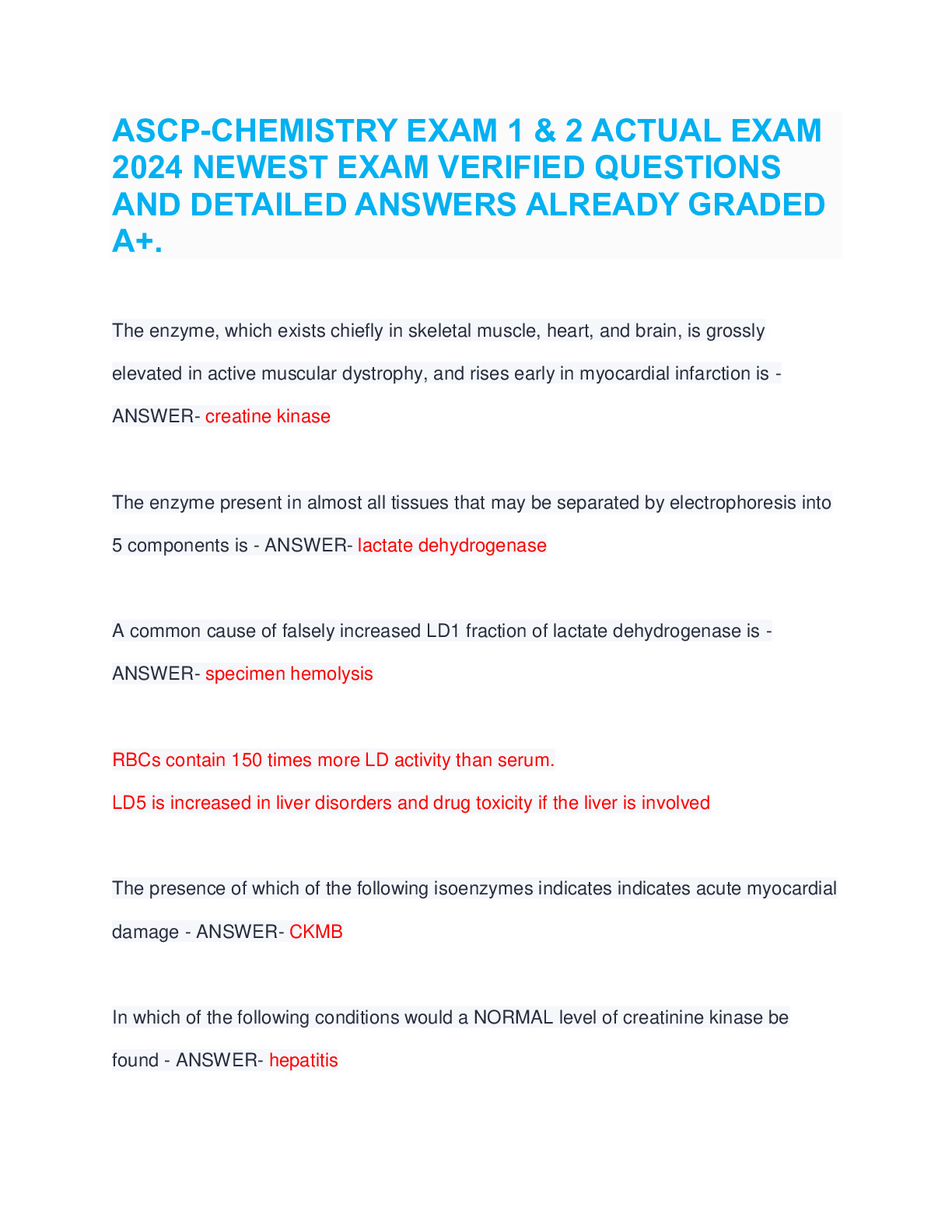 Ascp Chemistry Section Exam 2023 2024 Docmerit