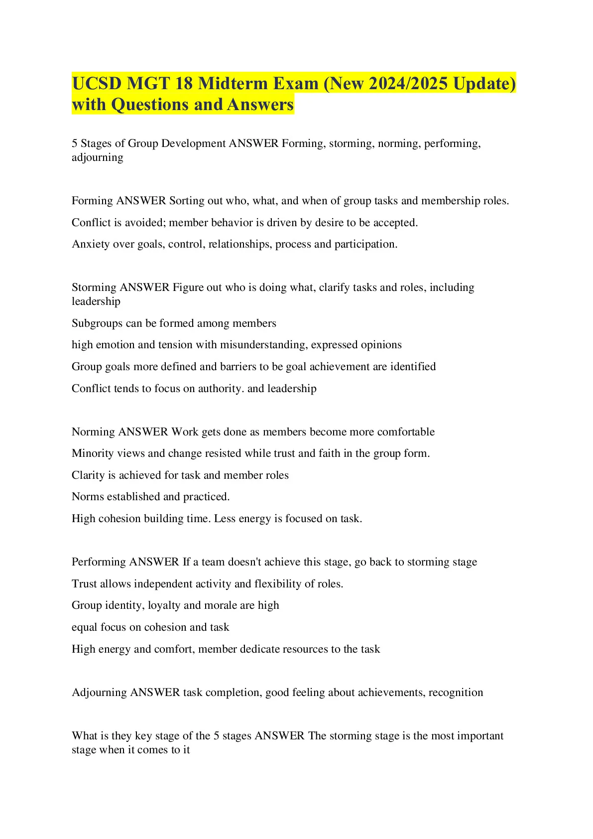 UCSD MGT 18 Midterm Exam (New 2024/2025 Update) with Questions and ...