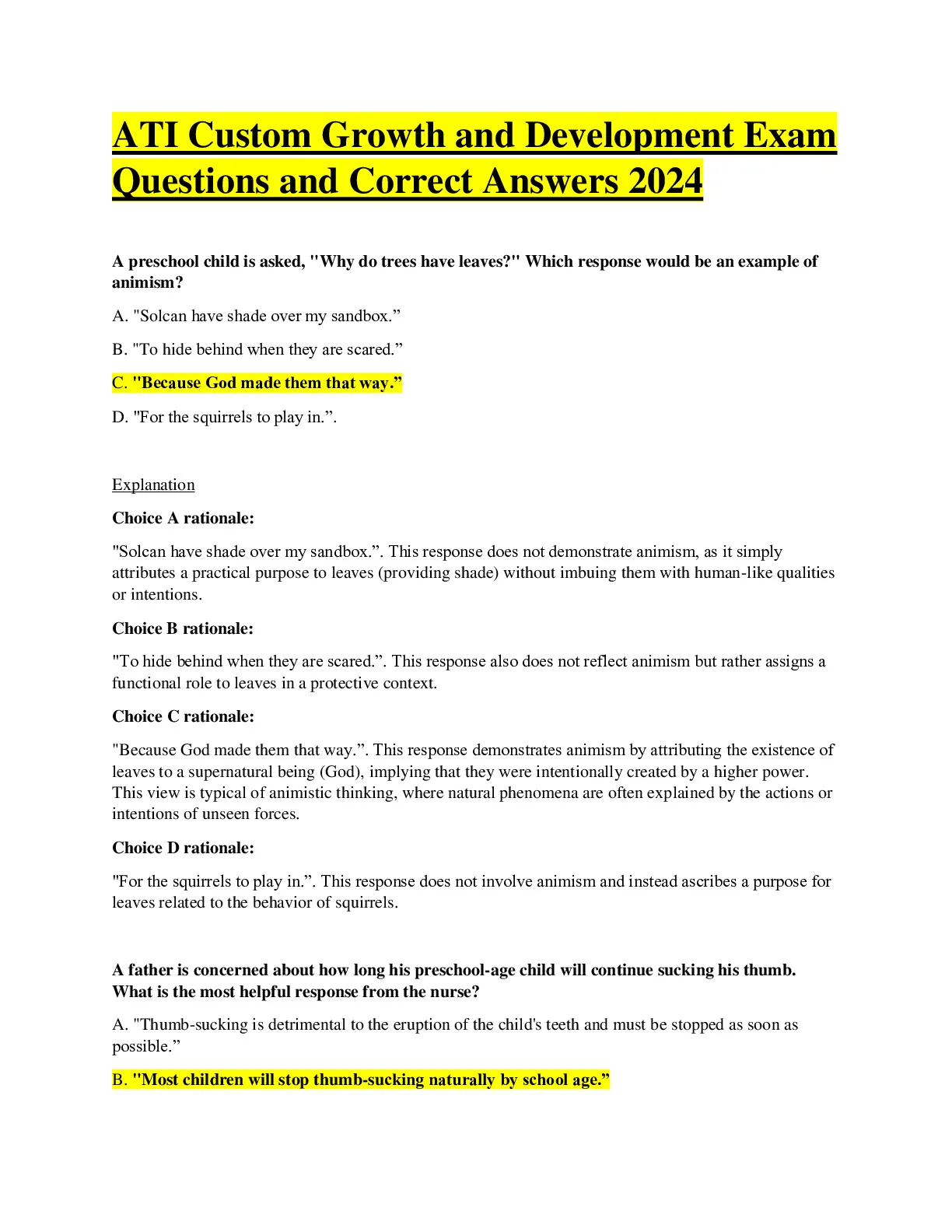 ATI Custom Growth and Development Exam Questions and Correct Answers ...