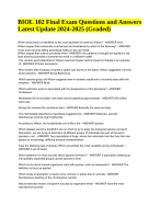 BIOL 102 Final Exam Questions and Answers Latest Update 2024-2025 (Graded A+)