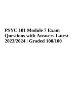 PSYC 101 Module 7 Exam Questions with Answers Latest 2024/2025 | Graded  A+.