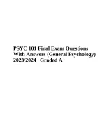 PSYC 101 Final Exam Questions With Answers (General Psychology) 2024/2025 | Graded A+.