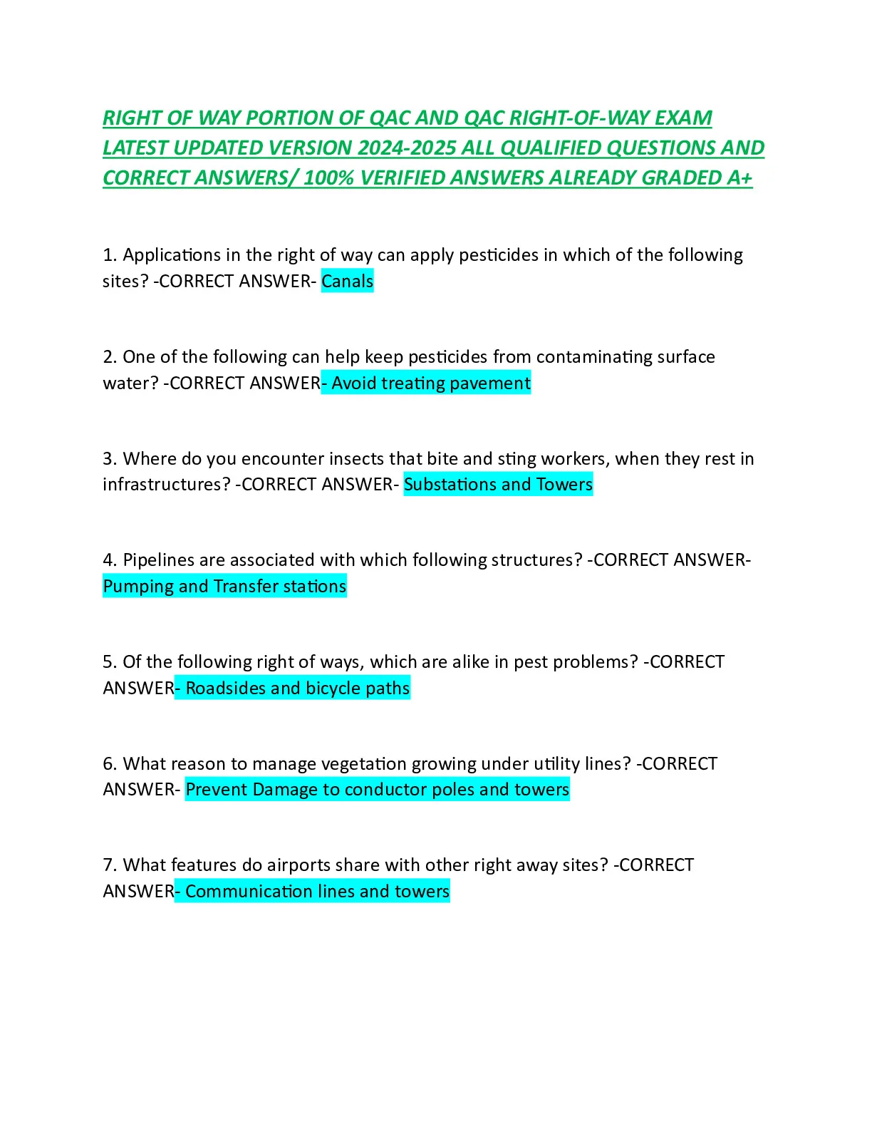 RIGHT OF WAY PORTION OF QAC AND QAC RIGHT-OF-WAY EXAM LATEST UPDATED ...
