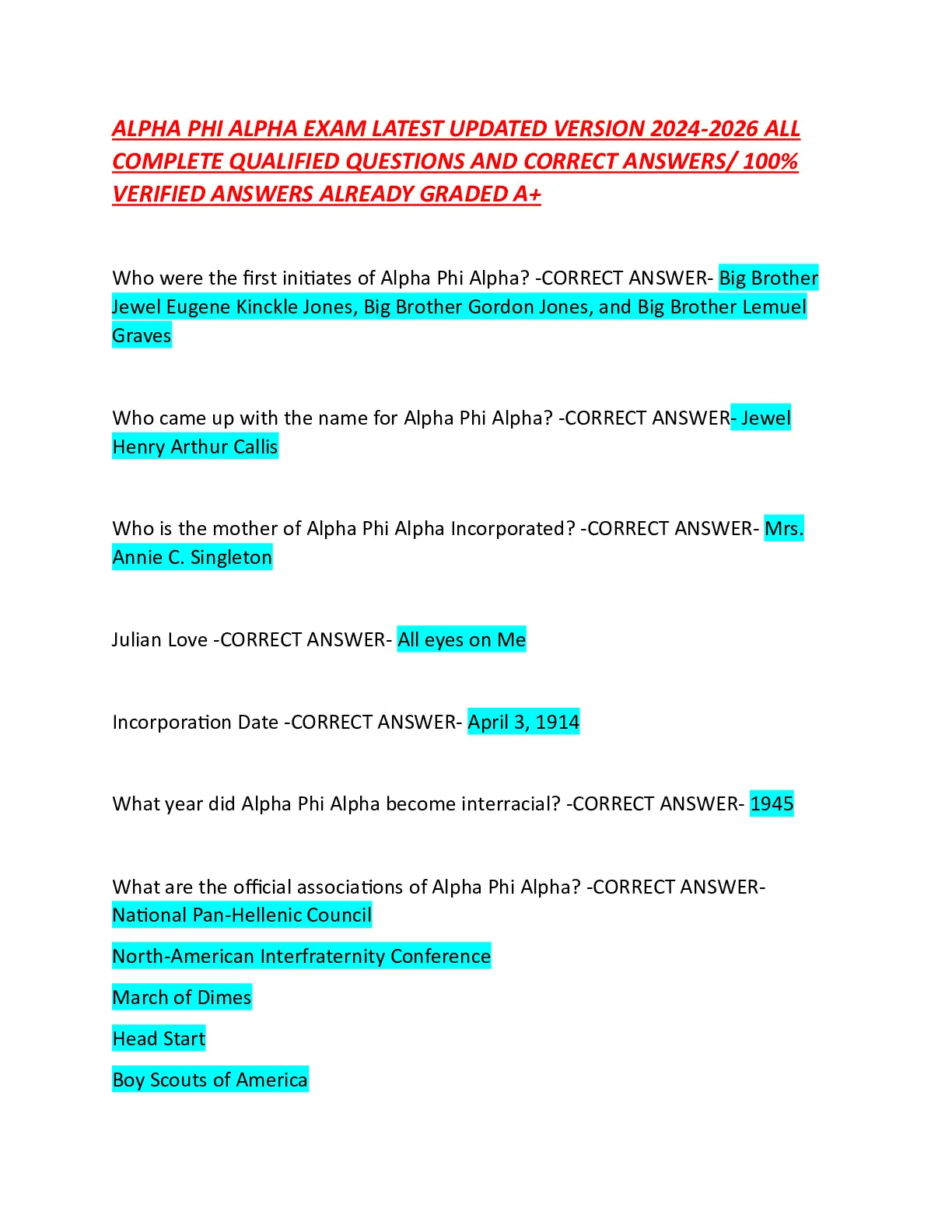 ALPHA PHI ALPHA EXAM LATEST UPDATED VERSION - DocMerit