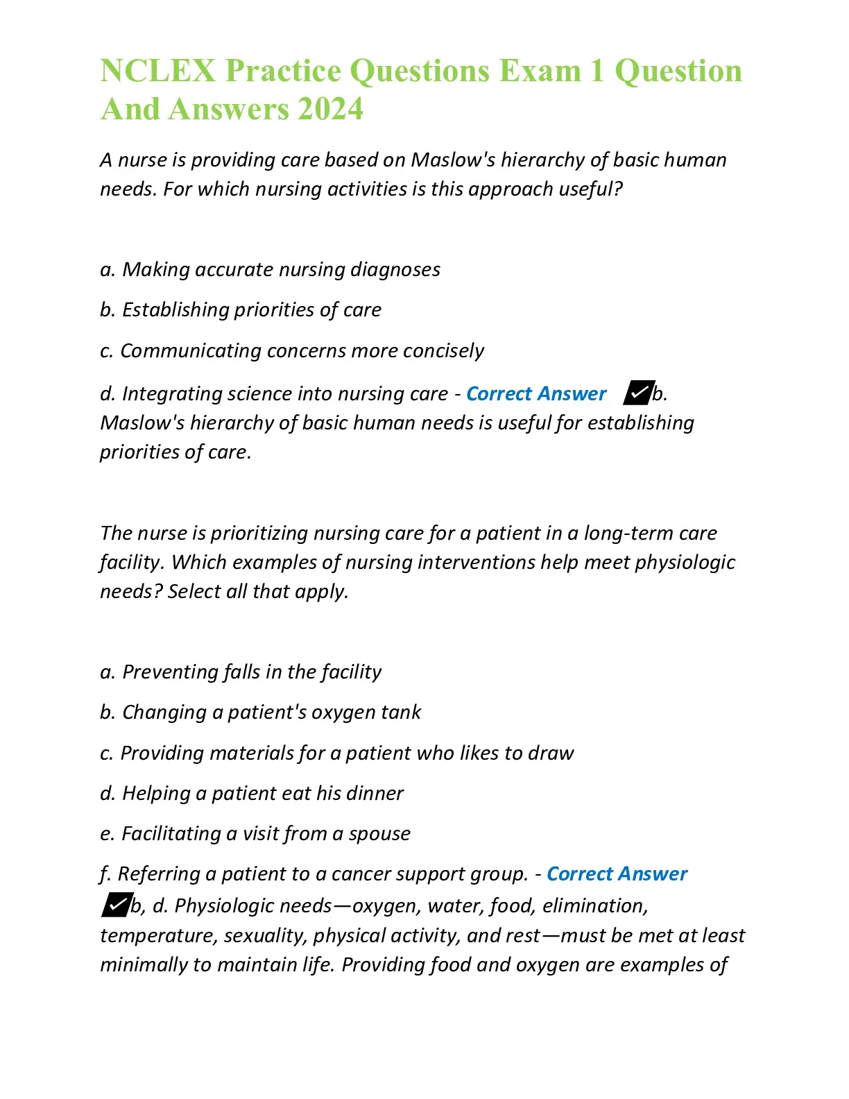 NCLEX Practice Questions Exam 1 Question And Answers 2024 - DocMerit